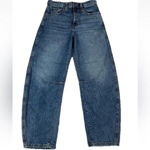 Gap Long Taper High Rise Barrel Leg Medium Indigo Jeans Loose Denim Cotton 25